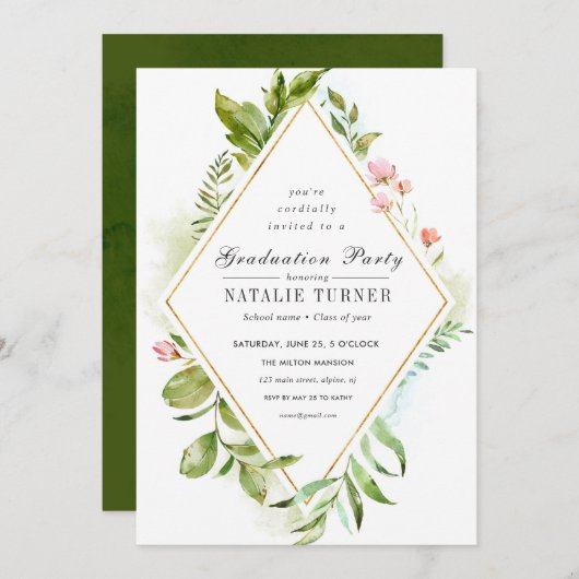 フローラグリーンブリージャンスパーティー招待状 招待状 (正面/裏面)