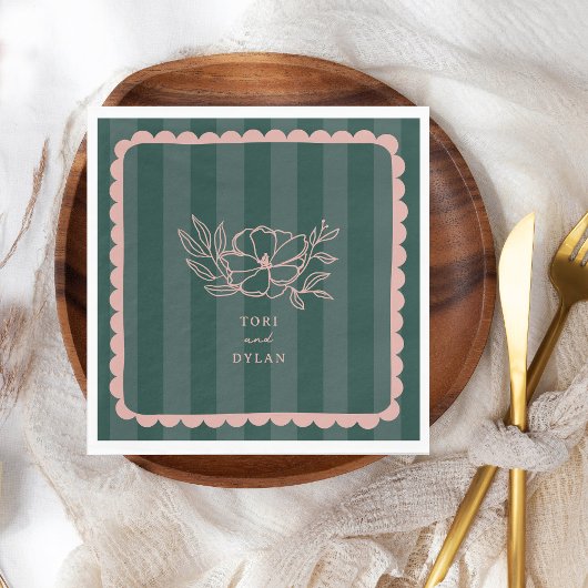 フローラグリーンボストライプタン結婚ズ スタンダードランチョンナプキン