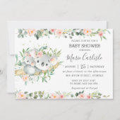 フローラグリーンユーカリプタスコアラベビーシャワーガール 招待状 (正面)