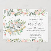 フローラグリーンユーカリプタスコアラベビーシャワーガール 招待状 (正面/裏面)