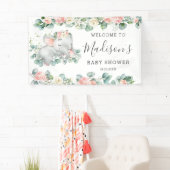 フローラグリーンリーエレファントベビーシャワーガールウェルカム 横断幕 (インサイチュ)