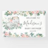 フローラグリーンリーエレファントベビーシャワーガールウェルカム 横断幕 (横)