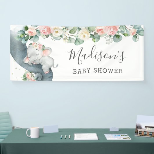 フローラグリーンリーエレファントベビーシャワーガールウェルカム 横断幕 (トレードショー)