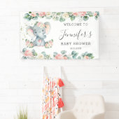 フローラグリーンリーエレファントベビーシャワーガールウェルカム 横断幕 (インサイチュ)