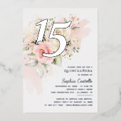 フローラグリーンリーキンセアニェラ15誕生日シルバー 箔招待状 (正面)