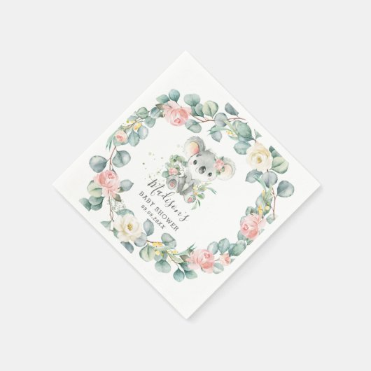 フローラグリーンリーコアラベビーガールシャワー誕生日 スタンダードカクテルナプキン (角)