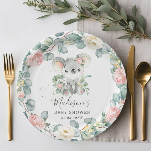 フローラグリーンリーコアラベビーガールシャワー誕生日 ペーパープレート