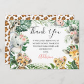 フローラグリーンリーサファリベイビーシャワーサンキューカード 招待状 (正面/裏面)