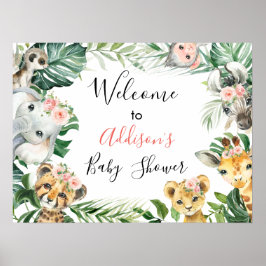 フローラグリーンリーサファリベイビーシャワー歓迎サイン ポスター