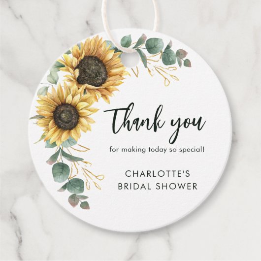 フローラグリーンリーサンフラワースクリプトブライダルシャワー フェイバータグ (正面)