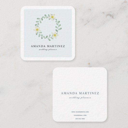 フローラグリーンリースブルースクエアビジネスカード スクエア名刺 (正面/裏面)