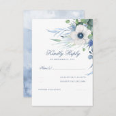 フローラグリーンリーダスティブルーウェディングRSVP 出欠カード (正面/裏面)