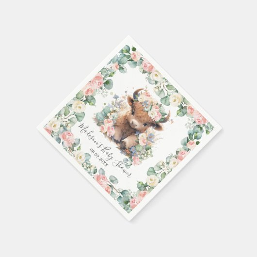 フローラグリーンリーハイランドカウベビーシャワー誕生日 スタンダードカクテルナプキン (角)