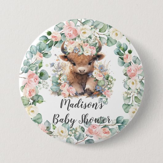 フローラグリーンリーハイランドカウベビーシャワー誕生日 缶バッジ (正面)