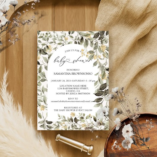 フローラグリーンリーバジェット赤ちゃんシャワー 招待状