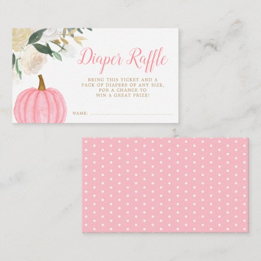 フローラグリーンリーピンクカボチャ秋おむつラッフル エンクロージャーカード (正面/裏面)