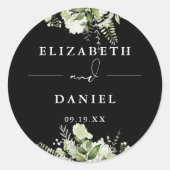 フローラグリーンリーブラックアンドホワイト結婚式の引き出物 ラウンドシール (正面)