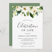 フローラグリーンリーホワイトローズお祝いオブライフ 招待状 (正面/裏面)