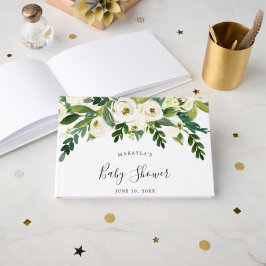 フローラグリーンリーホワイトローゼガールベビーシャワー ゲストブック