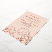 フローラグリーンリーラインアート赤面&バラ金ゴールド結婚ズ 箔招待状 (回転した状態)