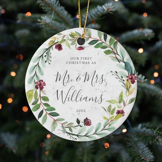 フローラグリーンリーリースマーブルトゥール初めてのクリスマス セラミックオーナメント