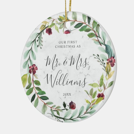 フローラグリーンリーリースマーブルトゥール初めてのクリスマス セラミックオーナメント (左)