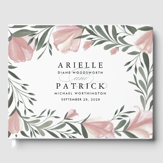 フローラグリーンリー素朴ヴィンテージ結婚ズゲストブック ゲストブック (正面)