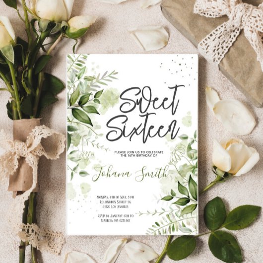 フローラグリーンリーSweet sixteen誕生日招待状 招待状