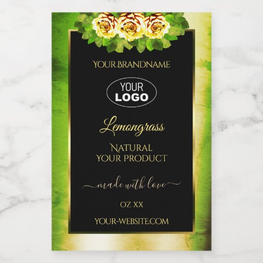 フローラグリーン大理石ブラック金ゴールド製品ラベルロゴ フードラベル (シングルラベル)