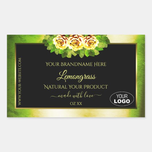 フローラグリーン大理石ブラック金ゴールド製品ラベルロゴ 長方形シール (正面)