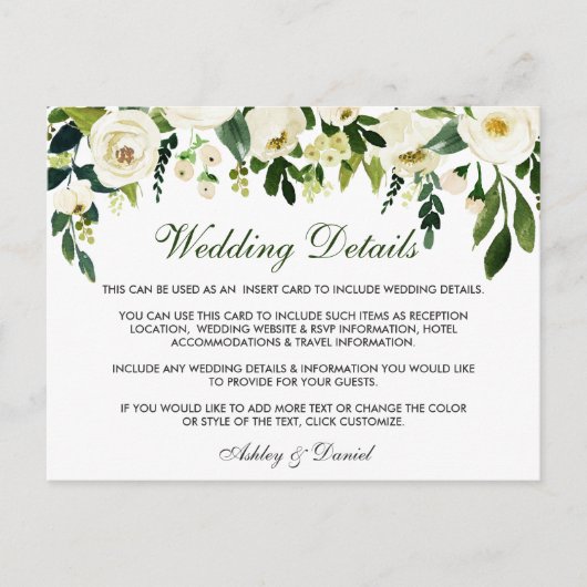 フローラグリーン結婚詳細挿入カード ポストカード (正面)