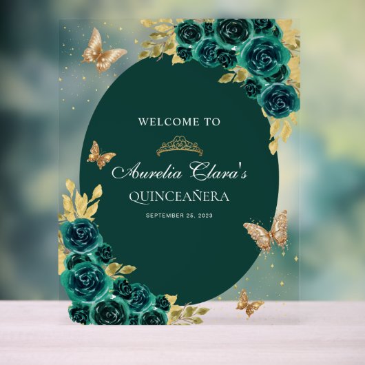 フローラグリーン金ゴールドティアラバタフライキンセアニラ アクリルサイン (ニュートラル)