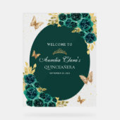 フローラグリーン金ゴールドティアラバタフライキンセアニラ アクリルサイン (正面)