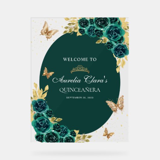 フローラグリーン金ゴールドティアラバタフライキンセアニラ アクリルサイン (正面)