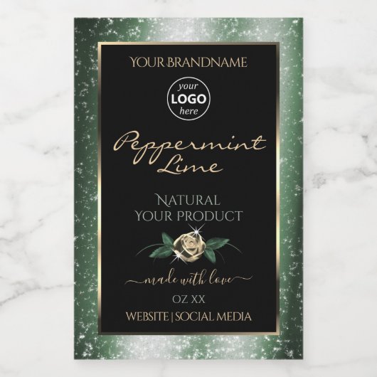 フローラグリーン金ゴールドフレーム黒い製品ラベルロゴ フードラベル (シングルラベル)