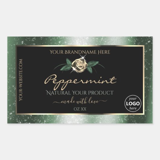 フローラグリーン金ゴールドフレーム黒い製品ラベルロゴ 長方形シール (正面)
