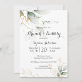 フローラグリーン金ゴールドブランチ&バブリーブライダルシャワー 招待状 (正面)