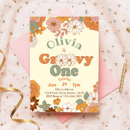 フローラグルーヴィワンレトロ1st誕生日招待状 招待状