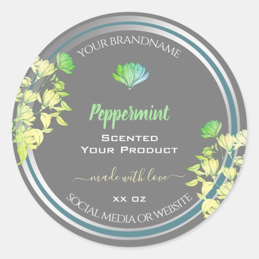 フローラグレイ製品の包装ラベルシルバーエフェクト ラウンドシール (正面)