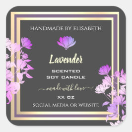フローラグレーと紫の製品ラベルの金ゴールド効果 スクエアシール