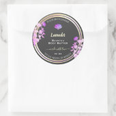 フローラグレーと紫の製品ラベルの金ゴールド効果 ラウンドシール (バッグ)