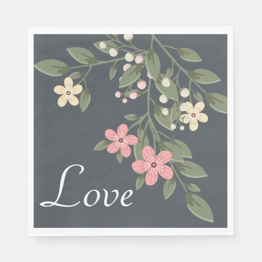 フローラグレーのピンクの花の結婚披露宴 スタンダードランチョンナプキン (正面)