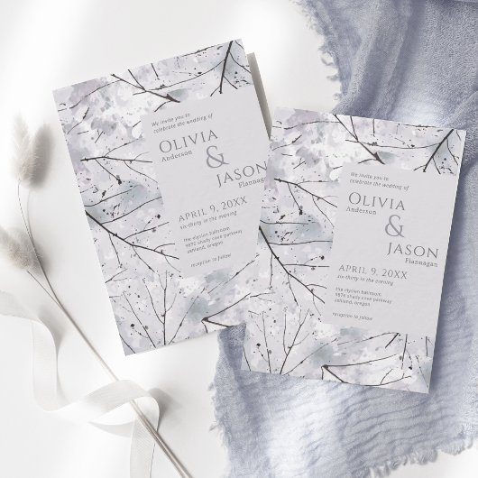 フローラグレーラベンダー水彩 招待状