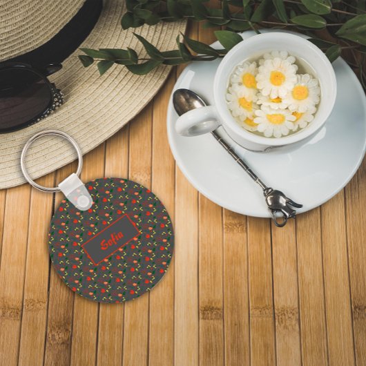 フローラグレー模様ワイルドフラワー名Keychain キーホルダー