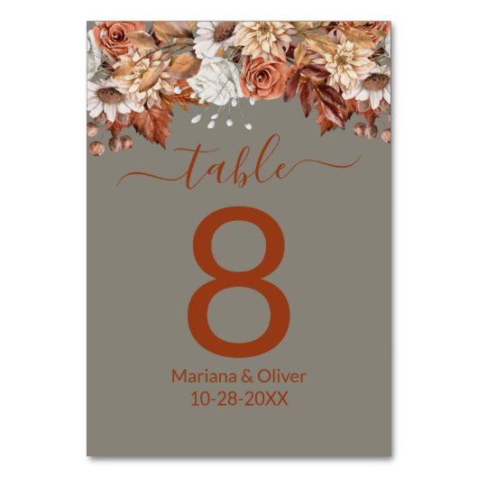 フローラグレー秋表の番号 テーブルナンバー (正面)