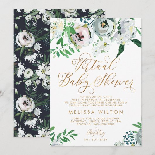 フローラグーアシュボホフラワーバーチャルベビーシャワー 招待状 (正面/裏面)