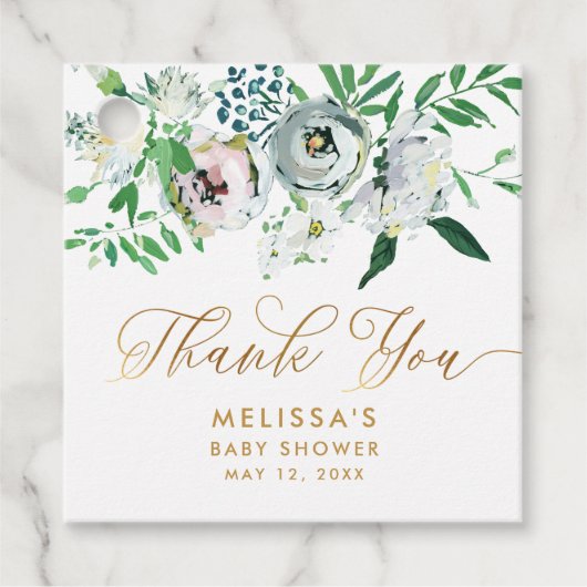 フローラグーアッシュbohoかわいいパーソナライズされた赤ちゃんシャワー フェイバータグ (正面)