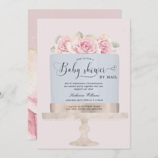フローラケーキのベビーシャワーのメール招待状 (正面/裏面)
