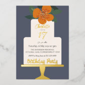 フローラケーキバースデーパーティー金ゴールド 箔招待状 (正面)