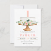 フローラケーキファースト誕生日招待状 – 任意の年齢の写真 招待状 (正面)